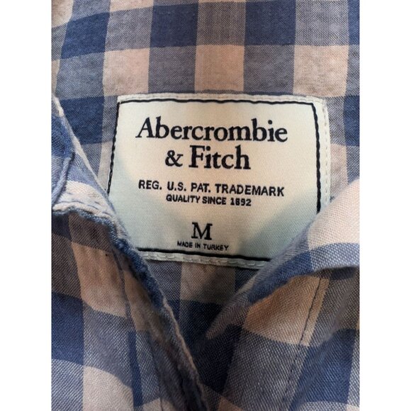 Abercrombie & Fitch Womens Long Sleeves Button Up Shirt Size M Blue Beige Plaid - Picture 2 of 10